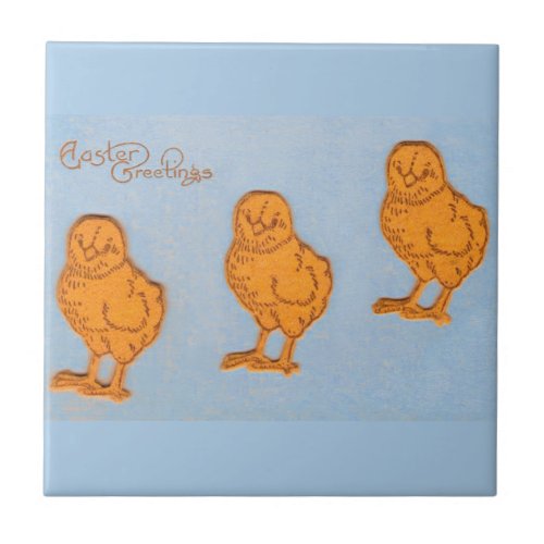 Easter Greetings Chicks in Blue Ceramic Tile