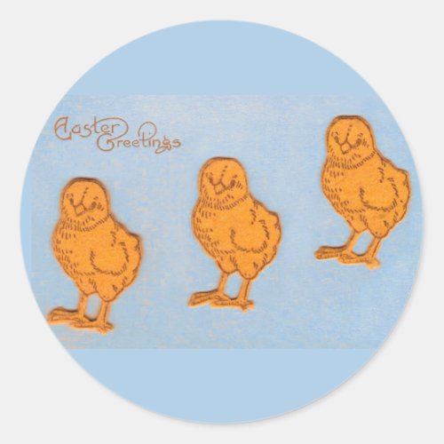 Easter Greetings Chicks in Blue Classic Round Sticker