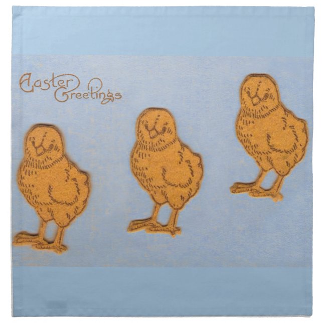 Easter Greetings Chicks in Blue Cloth Napkin (Front)