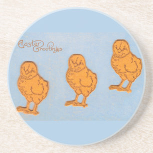 Easter Greetings Chicks in Blue Drink Coaster