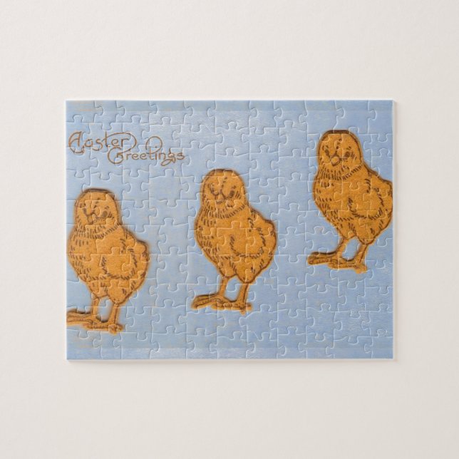 Easter Greetings Chicks in Blue Jigsaw Puzzle (Horizontal)