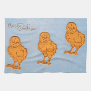 Easter Greetings Chicks in Blue Kitchen Towel
