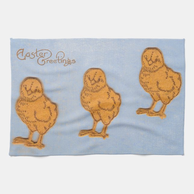 Easter Greetings Chicks in Blue Kitchen Towel (Horizontal)