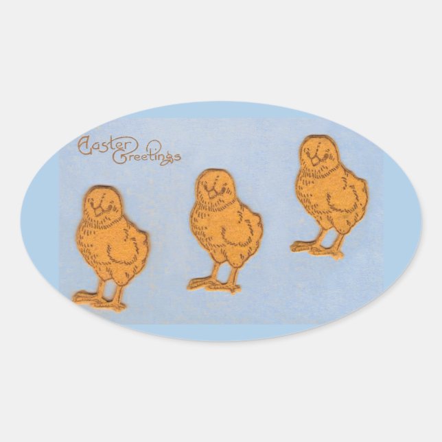 Easter Greetings Chicks in Blue Oval Sticker (Front)