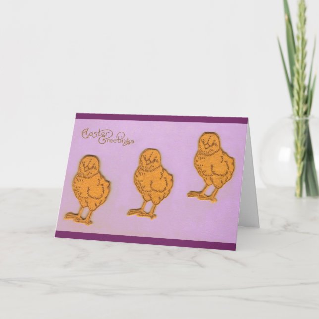 Easter Greetings Chicks Purple Holiday Card (Front)