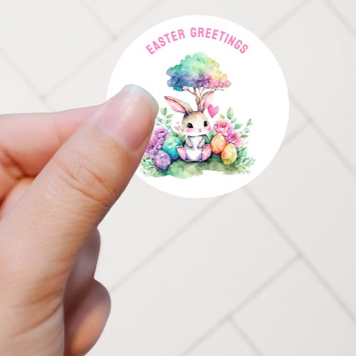 Easter Greetings Colorful Bunny Custom Classic Round Sticker