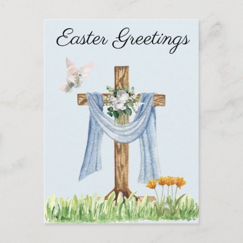 Easter Greetings  Cross Watercolor  Postcard