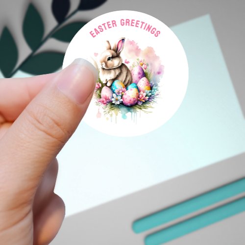 Easter Greetings Cute Little Bunny Custom Classic Round Sticker