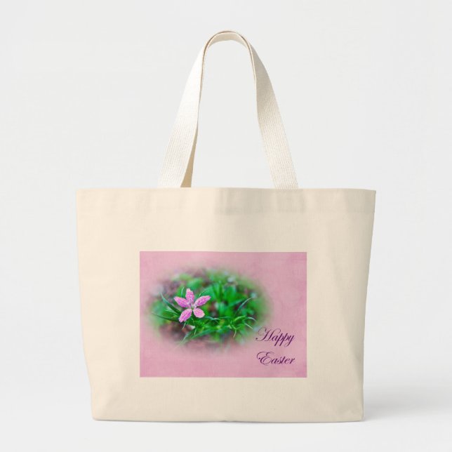 Easter Greetings Deptford Pink Wildflower Large Tote Bag (Front)