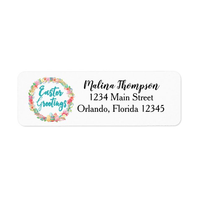 Easter Greetings Egg Wreath Return Address Label (Front)