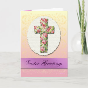 Easter Greetings Floral Cross Art Card