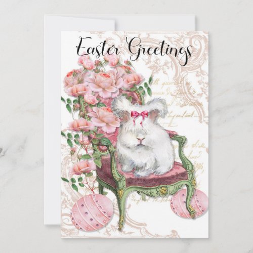 Easter Greetings French Bunny Rabbit Vintage Holiday Card
