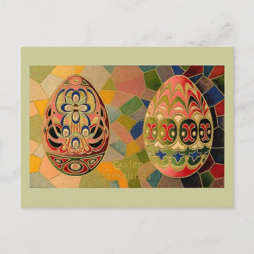 Easter Greetings Painted Eggs Vintage Holiday Postcard