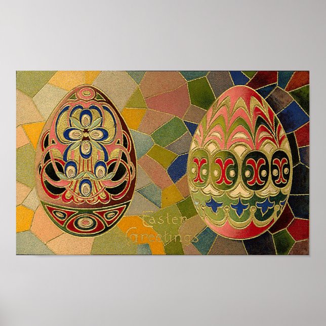 Easter Greetings Painted Eggs Vintage Poster (Front)