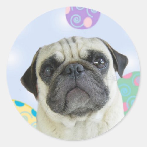 Easter Greetings pug Classic Round Sticker