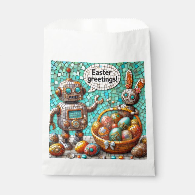 EASTER GREETINGS ~ Robot Bunny and Easter Eggs ~ Favor Bag (Front)