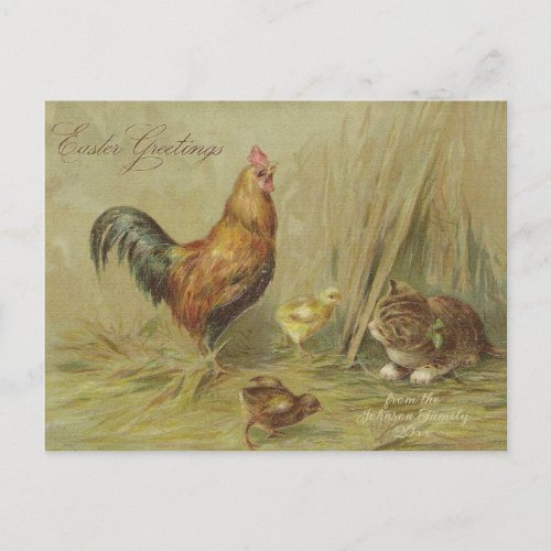 Easter Greetings Vintage Chicks Cat Custom Text Holiday Postcard