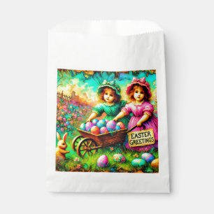 EASTER GREETINGS ~ Vintage girls Bunny Eggs ~ Favor Bag