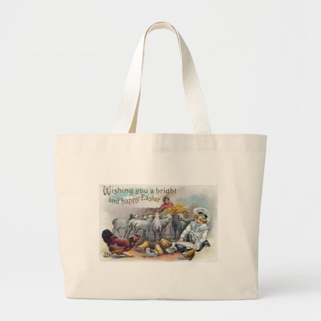 Easter Greetings Vintage Large Tote Bag (Front)