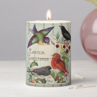 Easter Greetings Vintage Songbird Holiday Decor  Pillar Candle