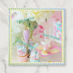 Easter Greetings with Lace & Pearls Gift Tag