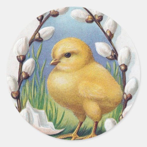 Easter Greetings Yellow Chick Classic Round Sticker