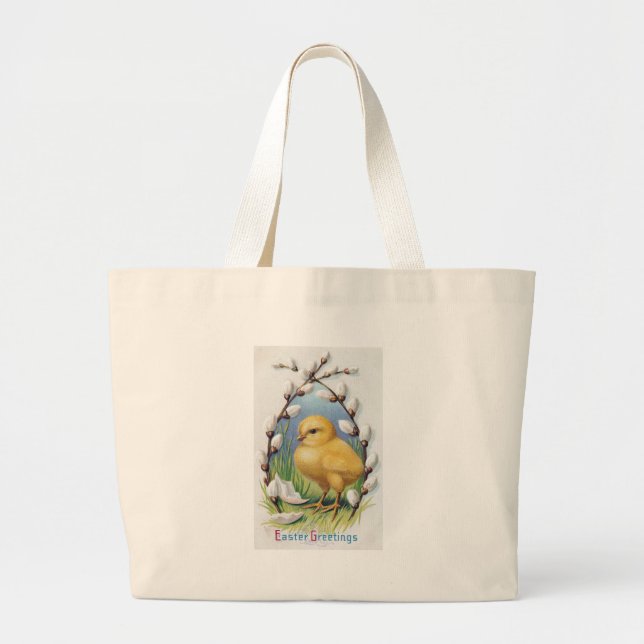 Easter Greetings Yellow Chick Large Tote Bag (Front)