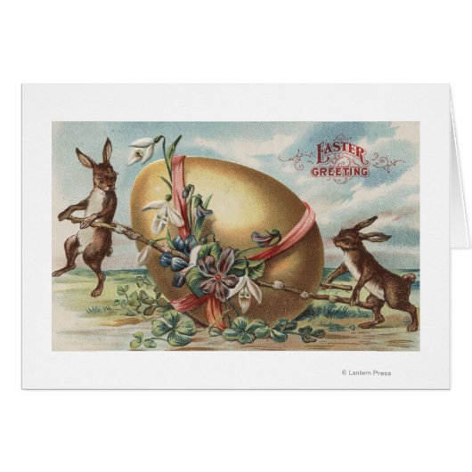 Easter GreetingsRabbits by a Decorated Egg Cards (Front Horizontal)