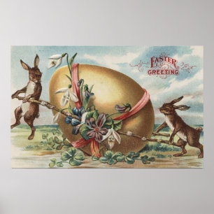 Easter GreetingsRabbits by a Decorated Egg Poster