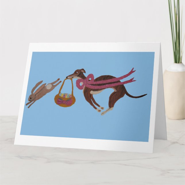 Easter Greyhound chasing bunny Card (Front)
