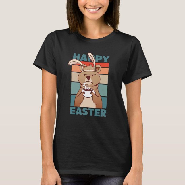 Easter Grumpy Bear with Rabbit Ear drinks Coffee T-Shirt (Front)