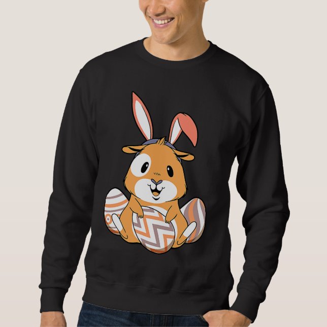 Easter Guinea Pig With Bunny Ears & Eggs   Easter Sweatshirt (Front)