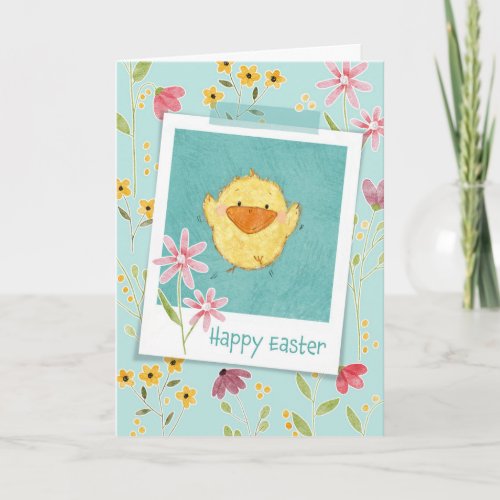 Easter Happy Chick and Flowers Card