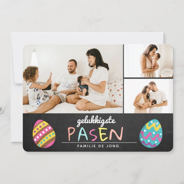 Easter Happy Easter Collage Chalkboard Pastel Holi Holiday Card (Front)