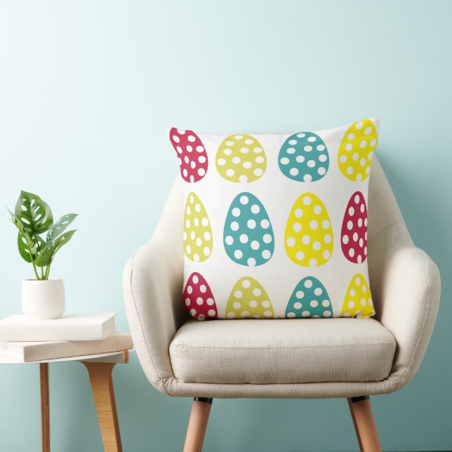 Easter Happy Easter Eggs Polka Dot Easter Throw Pillow (Chair)