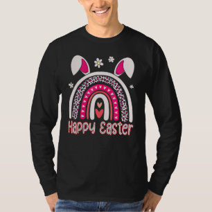 Easter Happy Easter Leopard Rainbow Bunny Ears Egg T-Shirt