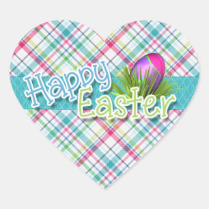 Easter - "Happy Easter" Stripe Pattern Heart Sticker