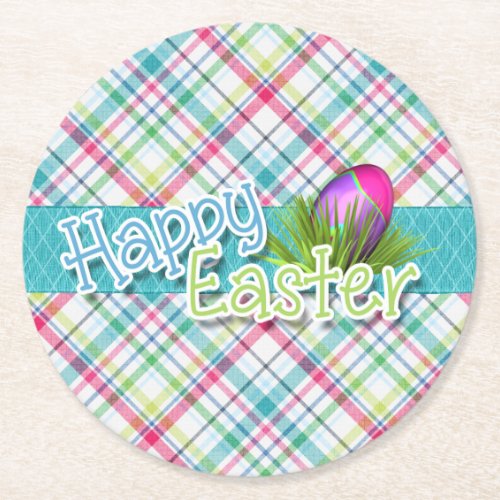 Easter _ Happy Easter Stripe Pattern Round Paper Coaster