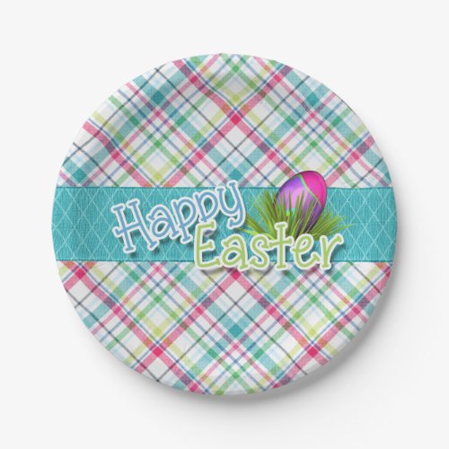 Easter _ Happy Easter Word Art on Stripes Paper Plates