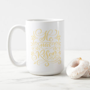 Easter He Has Risen Christian Script Pastel Yellow Coffee Mug