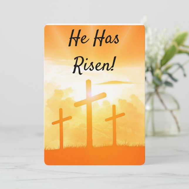 Easter He Has Risen Flat Holiday Card 3 Crosses (Standing Front)