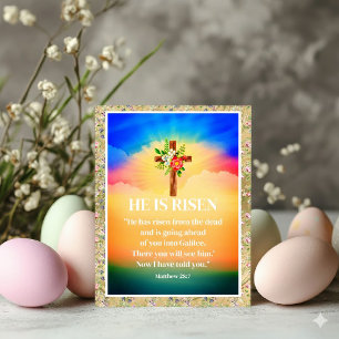 EASTER He Is Risen Christian Cross and Florals Holiday Postcard