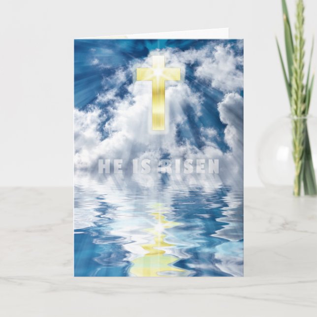 Easter - He is Risen - Christian - Cross/Heavens Holiday Card (Front)