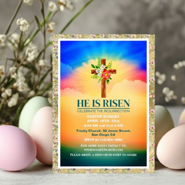 EASTER He Is Risen CHURCH SERVICES Customized Announcement (Creator Uploaded)
