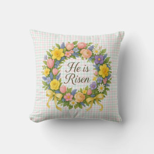 Easter He is Risen colorful floral pastel Throw Pillow