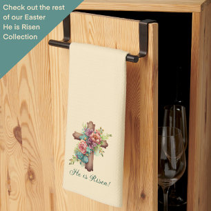 Easter “He is Risen” Cross Kitchen Towel