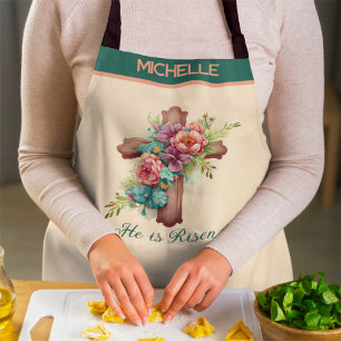 Easter “He is Risen” Floral Cross Apron