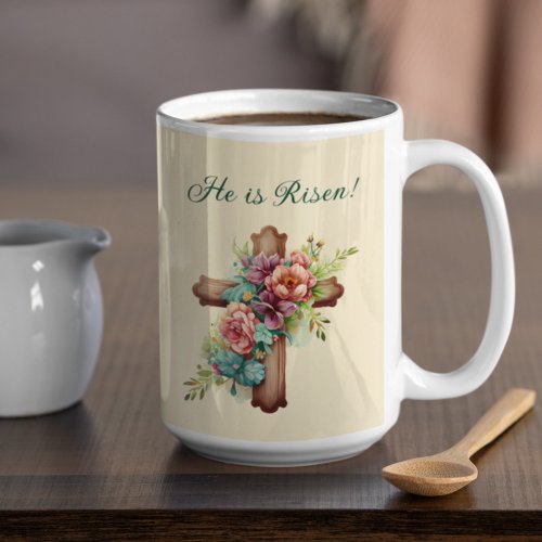 Easter He is Risen Floral Cross  Coffee Mug