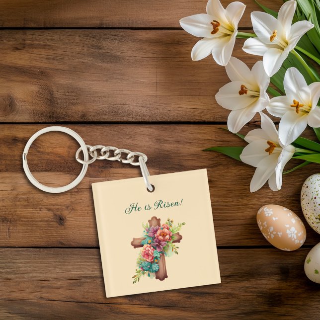 Easter “He is Risen” Floral Cross Keychain (Creator Uploaded)