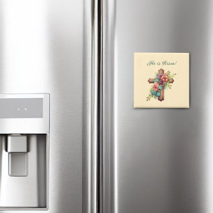 Easter “He is Risen” Floral Cross Magnet